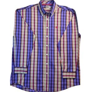 Cinch Button Down Shirt Mens L Purple Plaid Excellent Western Long Sleeve